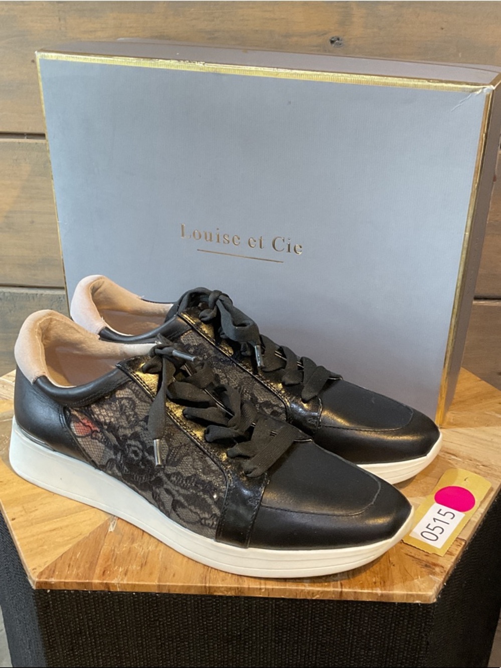 Louise et Cie Black Lace-Panel Women's Sneakers with White Sole